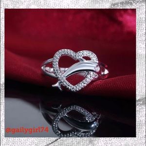 925 Silver Diving Dolphin Love Bling Heart Ring Size 6